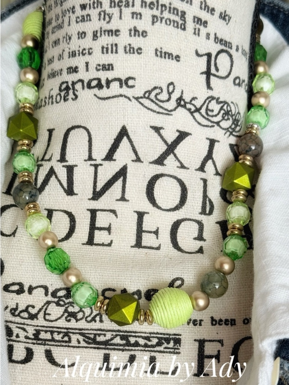 Green JAPSER and Gold Mixed-Bead Necklace